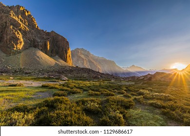 Sunset at Andes mountains inside central Chile at Cajon del Maipo, Santiago de Chile, amazing views over mountain summits and glaciers
 - Powered by Shutterstock