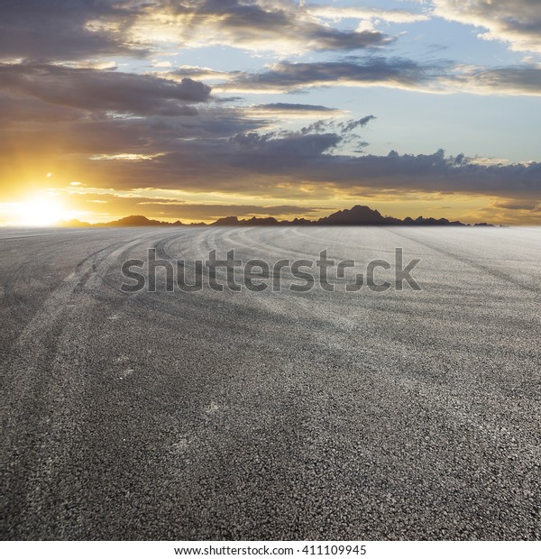 Sunset asphalt asphalt tire\
marks