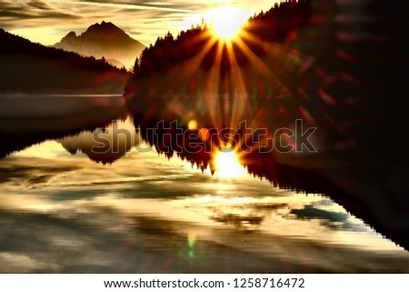 Similar – Bietschorn mountain peak at sunrise, Switzerland