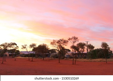 Sunset In Australian Outback, Glendambo Rural Desert Village In Central Australia