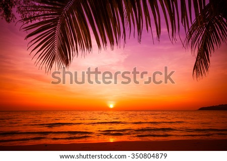 sunset and beach.  Beautiful sunset above the sea