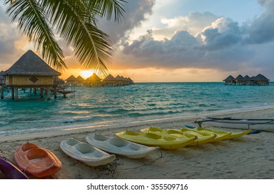 Sunset In A Beach In Bora Bora, Tahiti