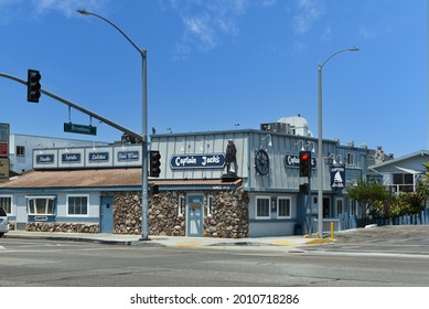 SUNSET BEACH, CALIFORNIA - 16 JUL 2021: Captain Jacks On Pacific Coast Highway, A Surf And Turf Restaurant Famous For Its Crab Legs.