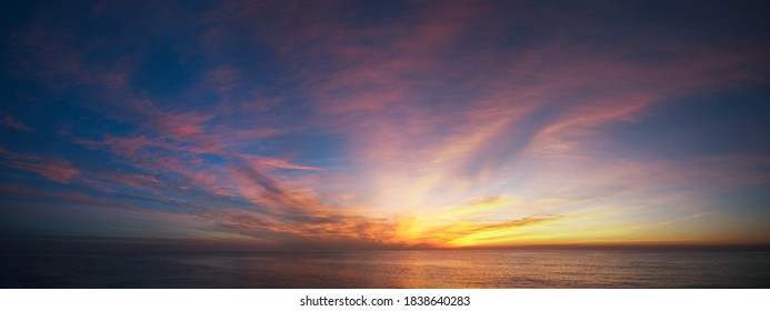 Sunset At The Beach. Perfect Blue And Red Hour Colours.