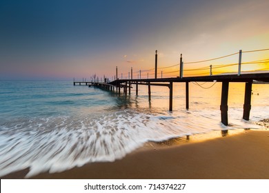 Sunset Beach And Pier. Kemer, Antalya, Turkey