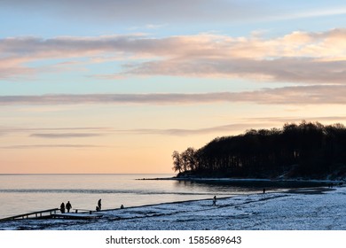 Sunset at the beach at wintertime.