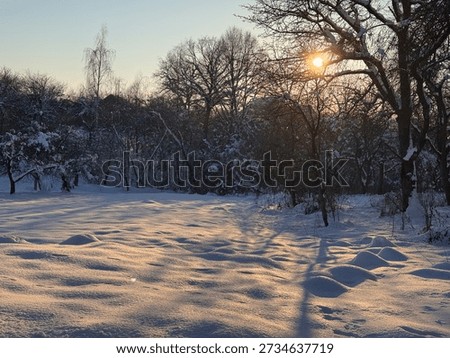 Sunset in beatiful winter landscape