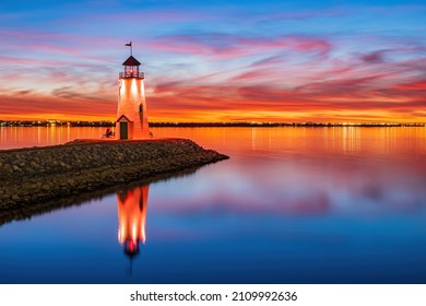 Sunset beautiful landscape of the Lake Hefner lighthouse at Oklahoma City - Shutterstock ID 2109992636