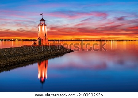 Sunset beautiful landscape of the Lake Hefner lighthouse at Oklahoma City