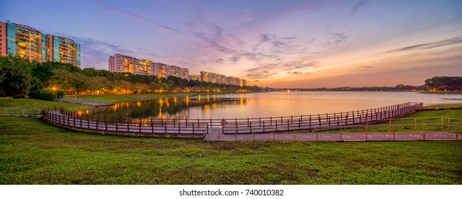 Sunset At Bedok Reservoir In Panorama