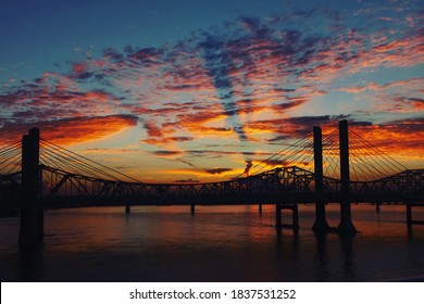 Sunset Behind Bridge In Louisville Kentucky