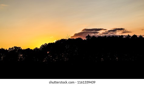 sunset behind trees and cloud, background, contour photo, beautiful