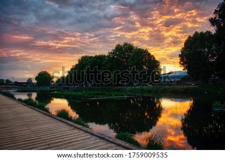 Sunset behind the trees at "Parc du Heyritz"