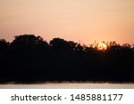 sunset behind the trees at a river
