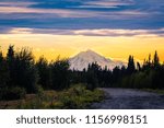 Sunset behind Volcanic Mount Redoubt in Southcentral Alaska