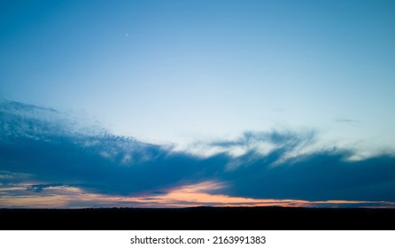 Sunset With Blue Sky In Sherbrooke, Quebec, Canada.