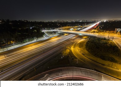 Sunset Blvd Ramps And The San Diego 405 Freeway At Night In Los Angeles, California.