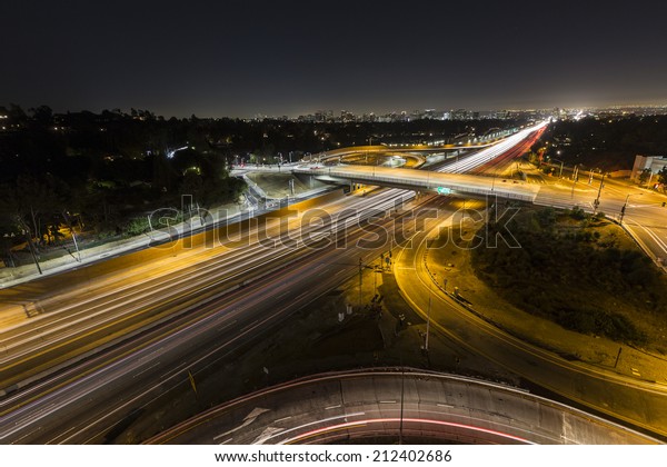Sunset Blvd ramps and the San Diego 405\
freeway at night in Los Angeles,\
California.