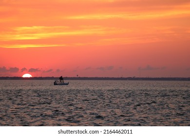 Sunset With Boat Destin FL Crab Island