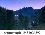 Sunset at the Bosio alpine hut, Valmalenco, Valtellina, Lombardy, Italy, Europe