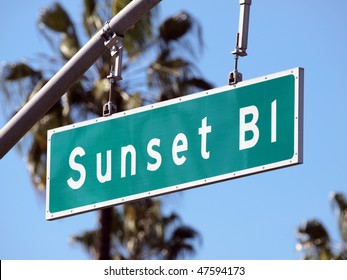 Sunset Boulevard Street Sign In Sunny Hollywood California.