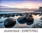 sunset at Bowling Ball beach in Point Arena, California