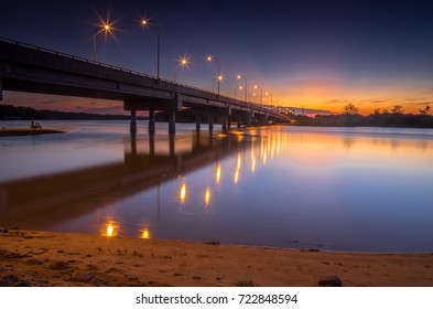 sunset at bridge with light