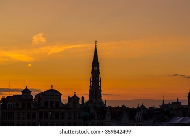 Sunset In Brussels City Center At Summer Night