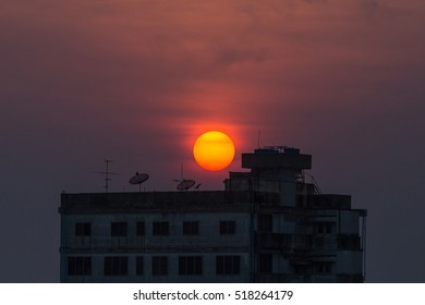 sunset with building