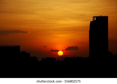 sunset with building