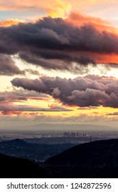 Sunset Burns Through The Rain Clouds Over Los Angeles Basin