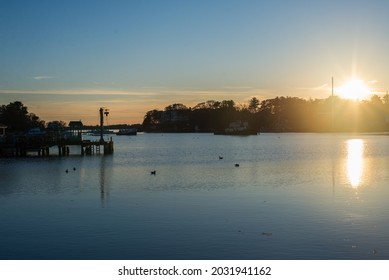 A Sunset By The Dock At Manchester By The Sea In Massachusetts