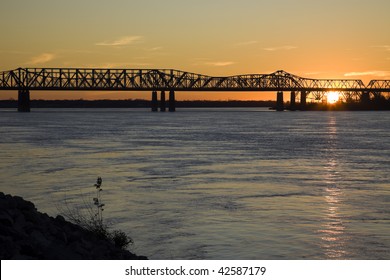 Sunset By Mississippi River - Memphis, Tennessee.