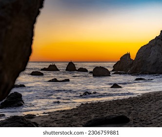 Sunset by the ocean at El Matador Beach, Malibu, California