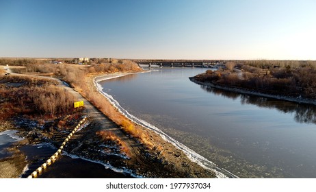 Sunset By The Red River Floodway From Lockport Manitoba