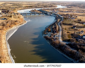 Sunset By The Red River Floodway From Lockport Manitoba