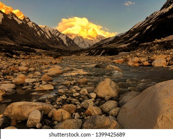 Sunset By The River Ganges In The Himalayas