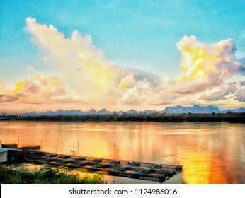 Sunset by the river,wallpeper