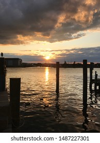 Sunset By A Small Fisherman Pier In Kent Island, Maryland