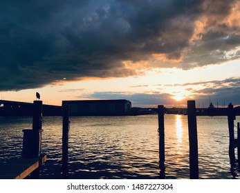 Sunset By A Small Fisherman Pier In Kent Island, Maryland