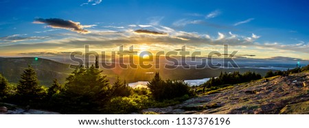 Sunset from Cadillac Mountain Bar Harbor on Mount Desert Island in Acadia National Park Maine