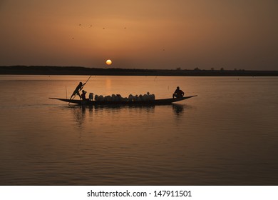 Sunset with Canoe on the Niger River