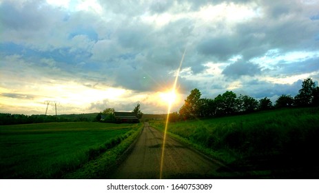 Sunset Captured In Norwegian Farmer Landscape 