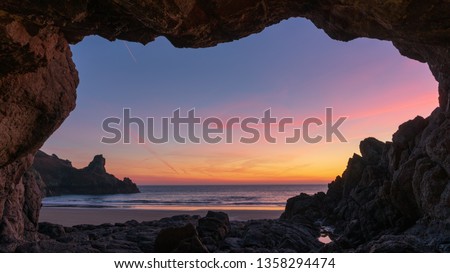 Sunset in Cave, Petit Port, Guernsey 