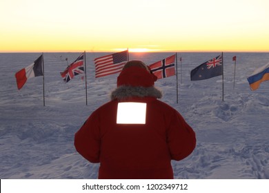 Sunset At The Ceremonial South Pole