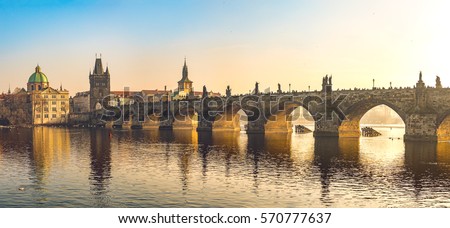 Sunset at Charles Bridge Panorama - Prague