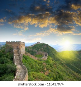 Sunset China Great Wall Sunshine