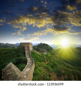 Sunset China Great Wall Sunshine