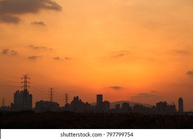 sunset in the city