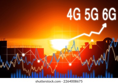 Sunset in the city silhouettes of houses. city residential houses. 4G 5G 6G. Technology business concept. Wireless and Internet. Copy space